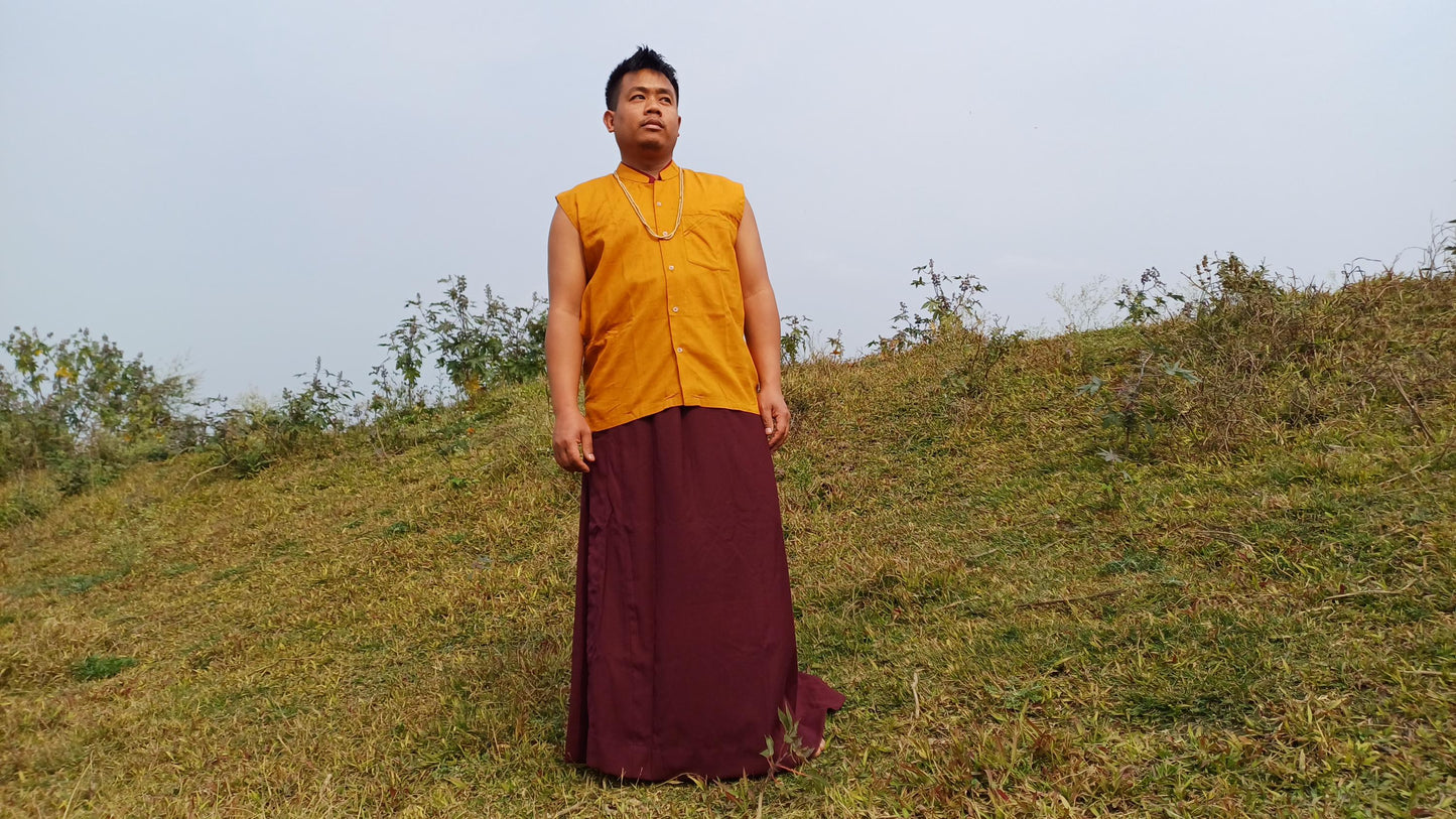 Layman Unisex Cotton Tibetan Buddhist Monk Meditation Robe,Monastery Style Spiritual Dress,Zen Prayer Sleeveless Shirt and Skirt/Wrap Cloth