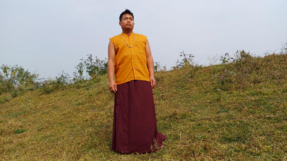 Layman Unisex Cotton Tibetan Buddhist Monk Meditation Robe,Monastery Style Spiritual Dress,Zen Prayer Sleeveless Shirt and Skirt/Wrap Cloth