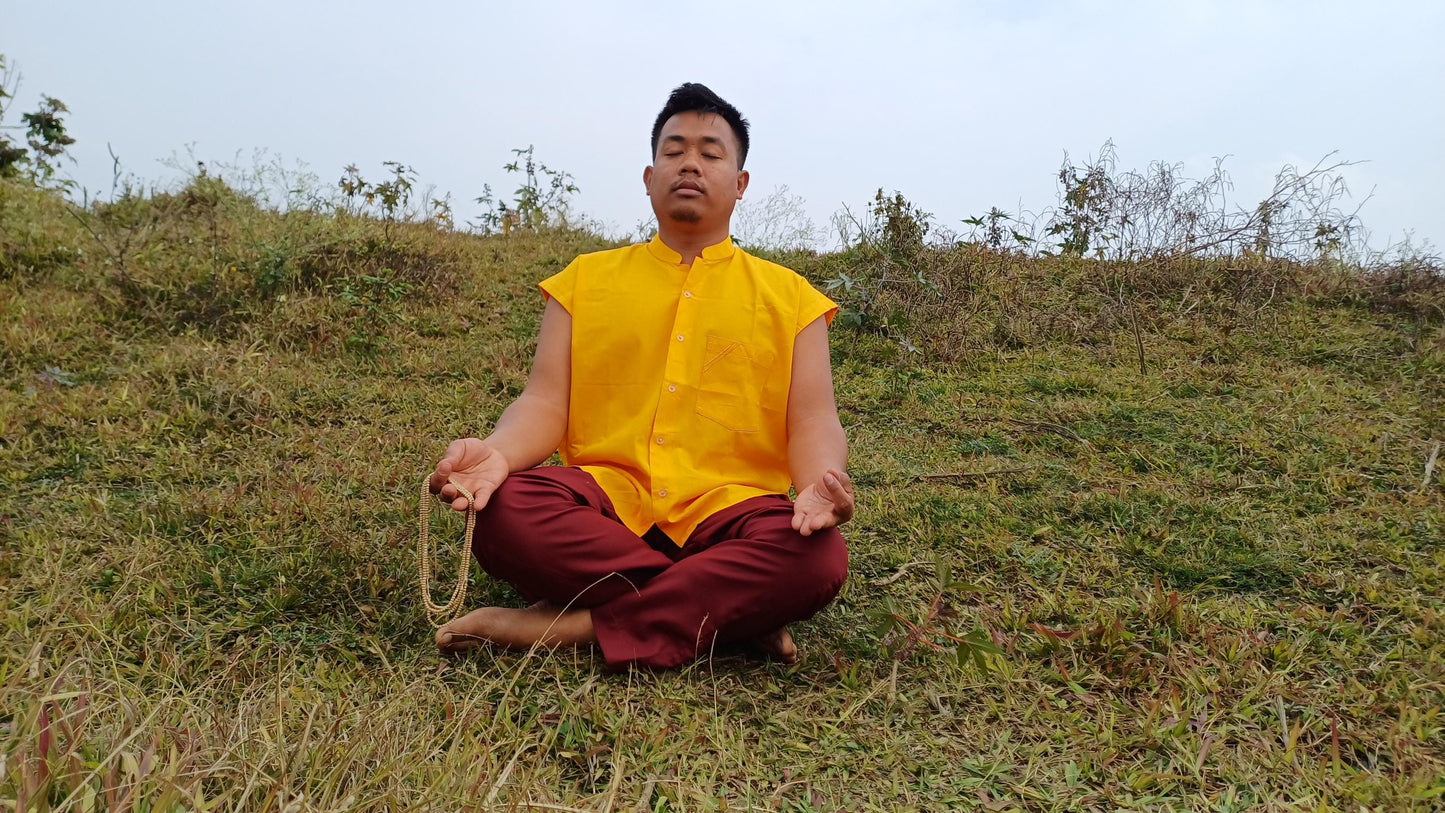 Organic Cotton Layman Tibetan Buddhist Meditation Cloth Set,Zen Spiritual Prayer Sleeveless Shirt and Pant Clothes,Tibetan Prayer Robe