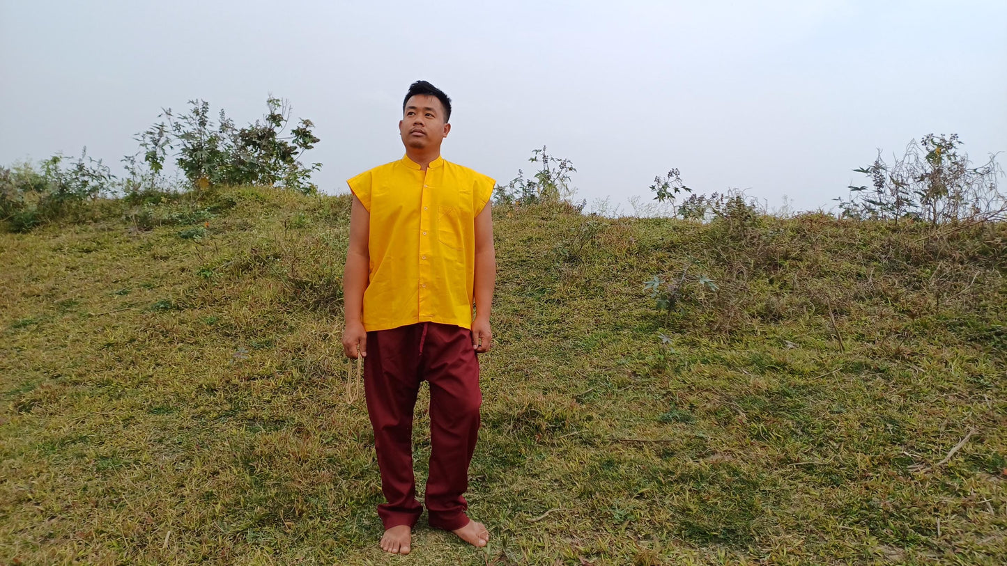 Organic Cotton Layman Tibetan Buddhist Meditation Cloth Set,Zen Spiritual Prayer Sleeveless Shirt and Pant Clothes,Tibetan Prayer Robe