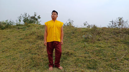 Organic Cotton Layman Tibetan Buddhist Meditation Cloth Set,Zen Spiritual Prayer Sleeveless Shirt and Pant Clothes,Tibetan Prayer Robe