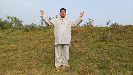 Custom- Made YOGI Men's Organic Indian Khadi Cotton YogaCloth Set,Natural Fabric Breathable Straight Kurta And Pyjama Meditation/Prayer Robe