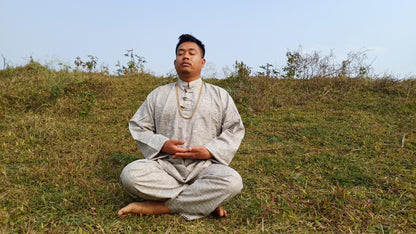 Custom- Made YOGI Men's Organic Indian Khadi Cotton YogaCloth Set,Natural Fabric Breathable Straight Kurta And Pyjama Meditation/Prayer Robe