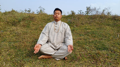 Custom- Made YOGI Men's Organic Indian Khadi Cotton YogaCloth Set,Natural Fabric Breathable Straight Kurta And Pyjama Meditation/Prayer Robe