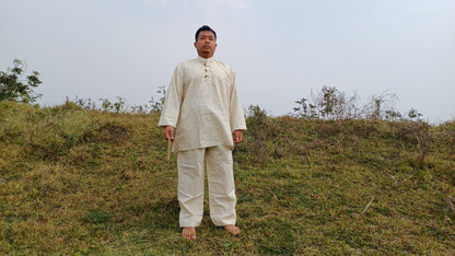 Custom- Made YOGI Men's Organic Indian Khadi Cotton YogaCloth Set,Natural Fabric Breathable Straight Kurta And Pyjama Meditation/Prayer Robe