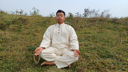 Custom- Made YOGI Men's Organic Indian Khadi Cotton YogaCloth Set,Natural Fabric Breathable Straight Kurta And Pyjama Meditation/Prayer Robe