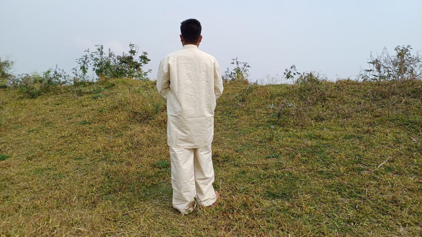 Custom- Made YOGI Men's Organic Indian Khadi Cotton YogaCloth Set,Natural Fabric Breathable Straight Kurta And Pyjama Meditation/Prayer Robe