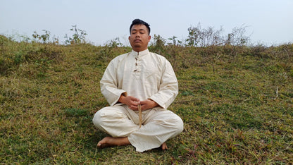 Custom- Made YOGI Men's Organic Indian Khadi Cotton YogaCloth Set,Natural Fabric Breathable Straight Kurta And Pyjama Meditation/Prayer Robe