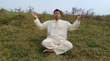 Custom- Made YOGI Men's Organic Indian Khadi Cotton YogaCloth Set,Natural Fabric Breathable Straight Kurta And Pyjama Meditation/Prayer Robe