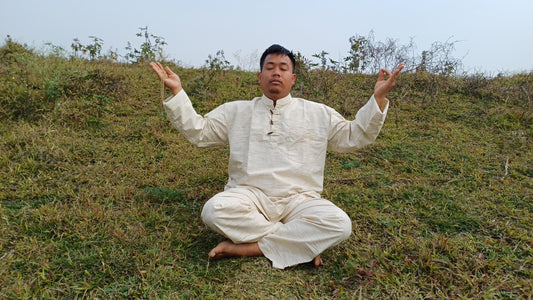 Custom- Made YOGI Men's Organic Indian Khadi Cotton YogaCloth Set,Natural Fabric Breathable Straight Kurta And Pyjama Meditation/Prayer Robe