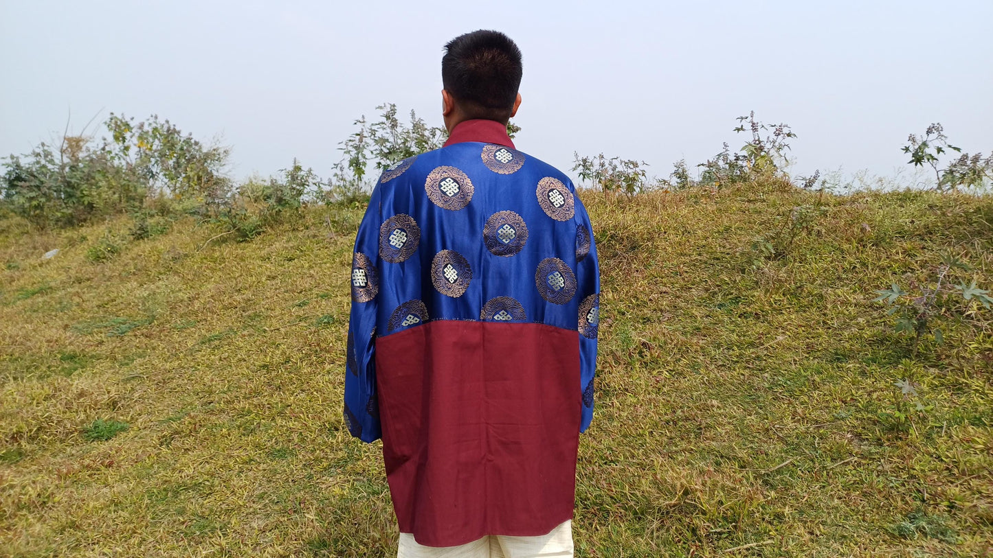 Custom-Made Tibetan Buddhist Monk Thick Cotton Brocade Meditation Jacket/Dhonka,Buddhist Monk Jacket,Monastry Style Spiritual Outerwear