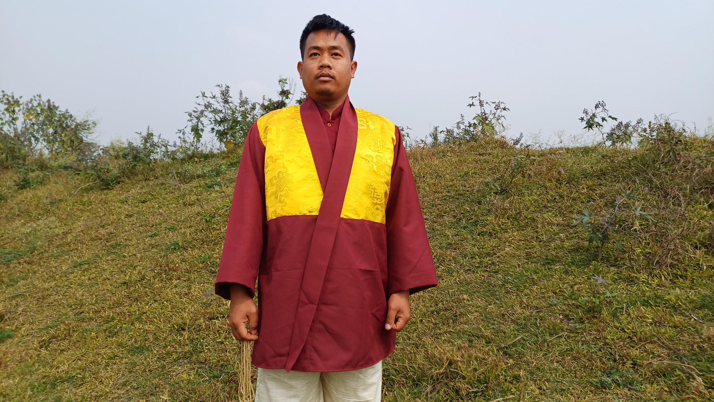 Custom-Made Tibetan Buddhist Monk Thick Cotton Brocade Meditation Jacket/Dhonka,Buddhist Monk Jacket,Monastry Style Spiritual Outerwear