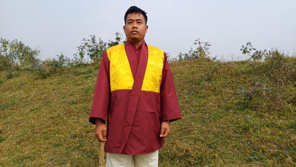 Custom-Made Tibetan Buddhist Monk Thick Cotton Brocade Meditation Jacket/Dhonka,Buddhist Monk Jacket,Monastry Style Spiritual Outerwear