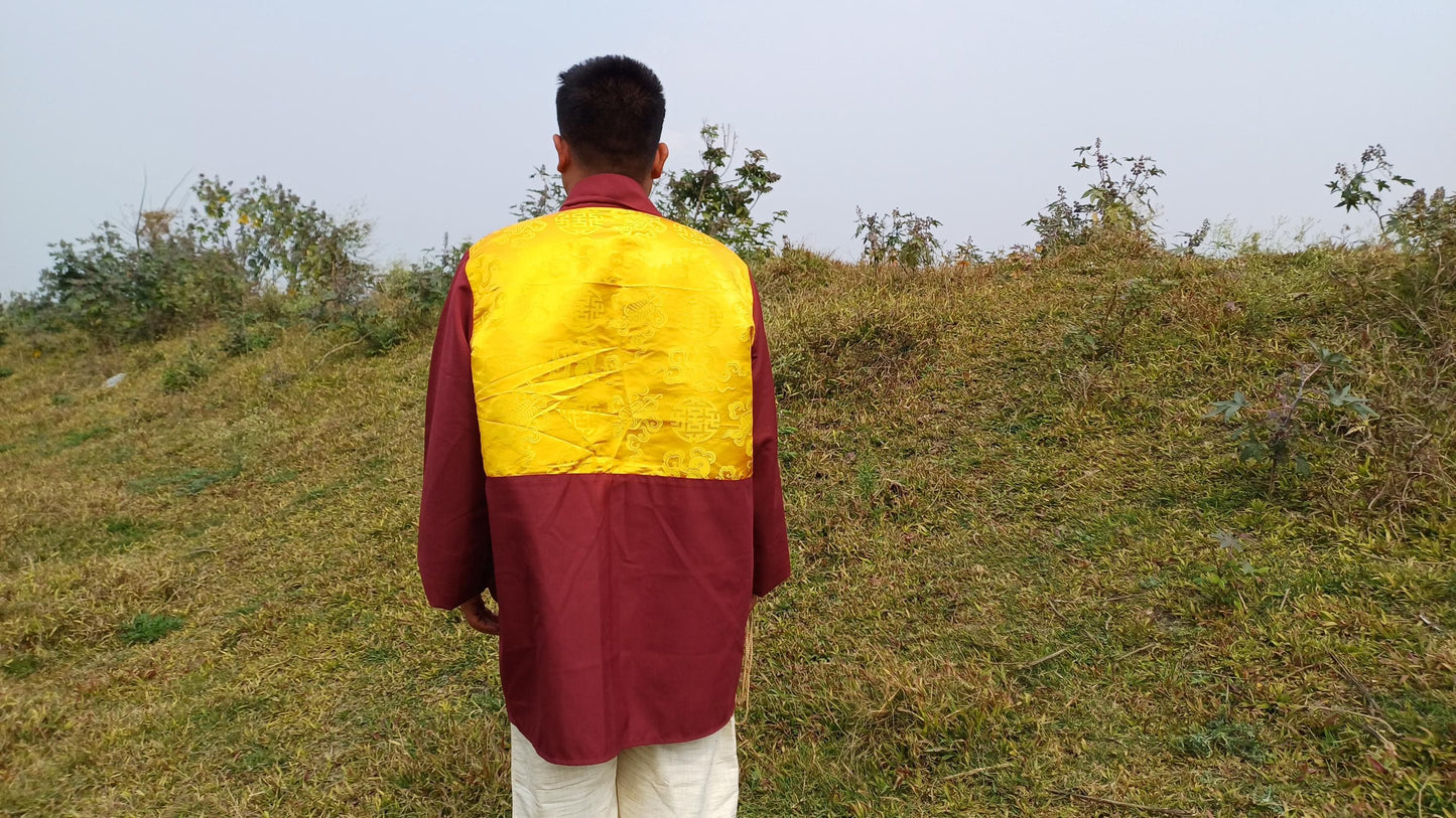 Custom-Made Tibetan Buddhist Monk Thick Cotton Brocade Meditation Jacket/Dhonka,Buddhist Monk Jacket,Monastry Style Spiritual Outerwear