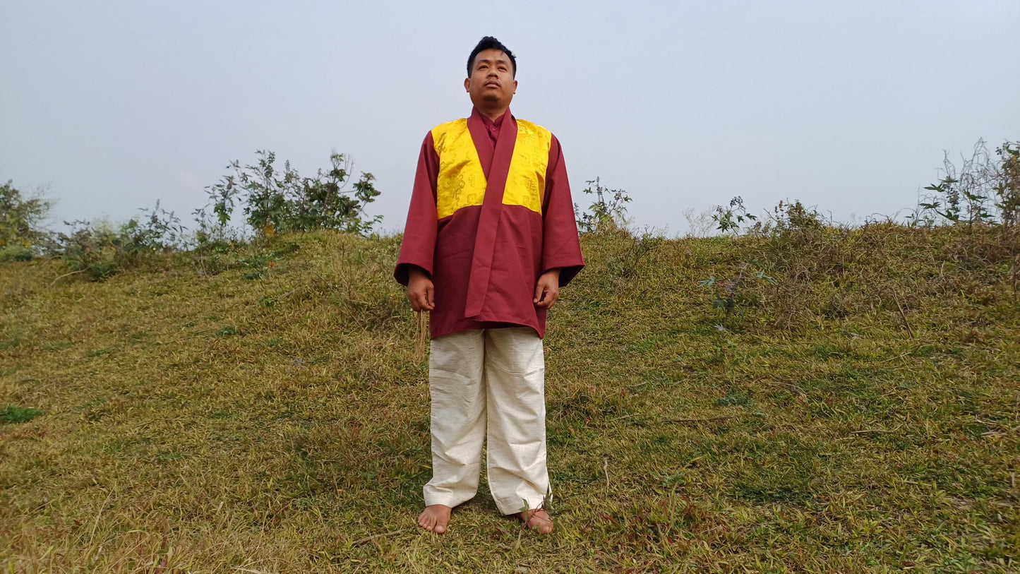 Custom-Made Tibetan Buddhist Monk Thick Cotton Brocade Meditation Jacket/Dhonka,Buddhist Monk Jacket,Monastry Style Spiritual Outerwear