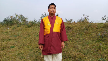 Custom-Made Tibetan Buddhist Monk Thick Cotton Brocade Meditation Jacket/Dhonka, Buddhist Monk Jacket ,Monastry Style Spiritual Outerwear