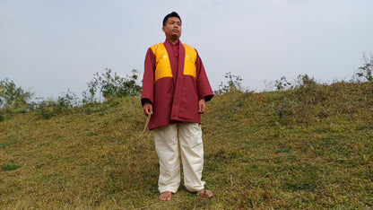 Custom-Made Tibetan Buddhist Monk Thick Cotton Brocade Meditation Jacket/Dhonka, Buddhist Monk Jacket ,Monastry Style Spiritual Outerwear