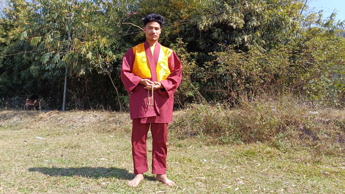 Custom-Made Tibetan Buddhist Monk Thick Cotton Brocade Meditation Jacket/Dhonka, Buddhist Monk Jacket ,Monastry Style Spiritual Outerwear