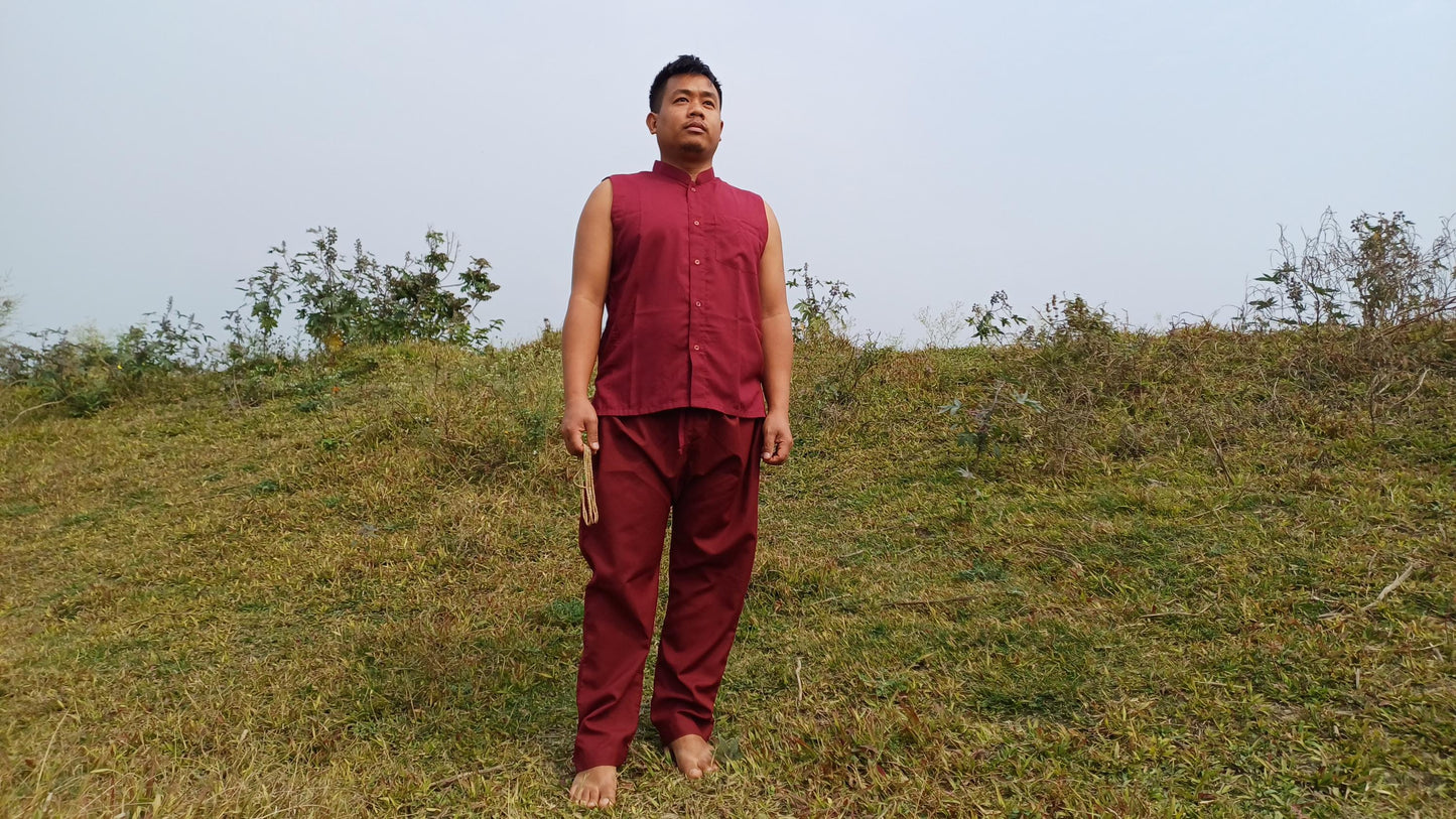 Organic Cotton Layman Tibetan Buddhist Meditation Cloth Set,Buddhist Sleeveless Shirt and Pants Spiritual Clothing,Zen Prayer Robe
