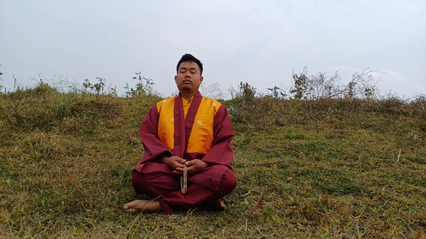 Custom-Made Pure Cotton Brocade Layman Buddhist Meditation Robe Set,Monastry Style Zen Prayer Costumes,Tibetan Spiritual Clothing