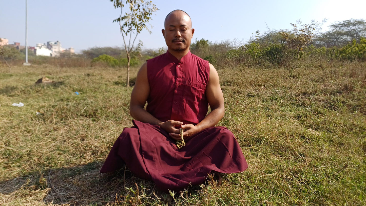 Layman Unisex Tibetan Buddhist Meditation Skirt,Tibetan Half Chuba Wrap-Around Cotton Meditation Cloth,Monastery Style Spiritual Lower Robe