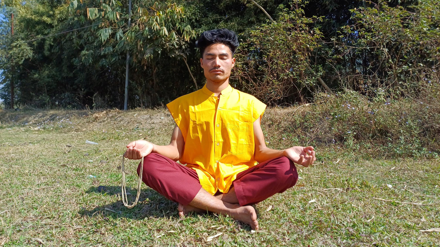 Organic Cotton Yellow Tibetan Buddhist Monk Yellow Shirt,Monk Blouse,Buddhist Monk Shirt,Nun Meditation Top,Temple clothing,Spiritual fabric