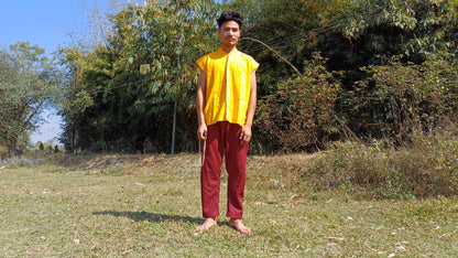 Organic Cotton Yellow Tibetan Buddhist Monk Yellow Shirt,Monk Blouse,Buddhist Monk Shirt,Nun Meditation Top,Temple clothing,Spiritual fabric