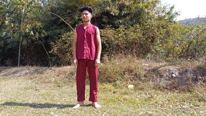 Organic Cotton Maroon Tibetan Buddhist Monk  Shirt,Monk Blouse,Buddhist Monk Shirt,Nun Meditation Top,Temple clothing,Spiritual fabric