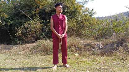 Organic Cotton Maroon Tibetan Buddhist Monk  Shirt,Monk Blouse,Buddhist Monk Shirt,Nun Meditation Top,Temple clothing,Spiritual fabric