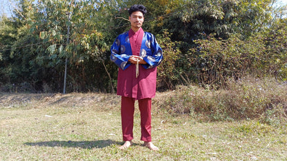 Custom-Made Cotton Brocade Layman Buddhist Meditation Robe Set,Monastry Style Zen Prayer Costume,Tibetan Monk Spiritual Temple Clothing