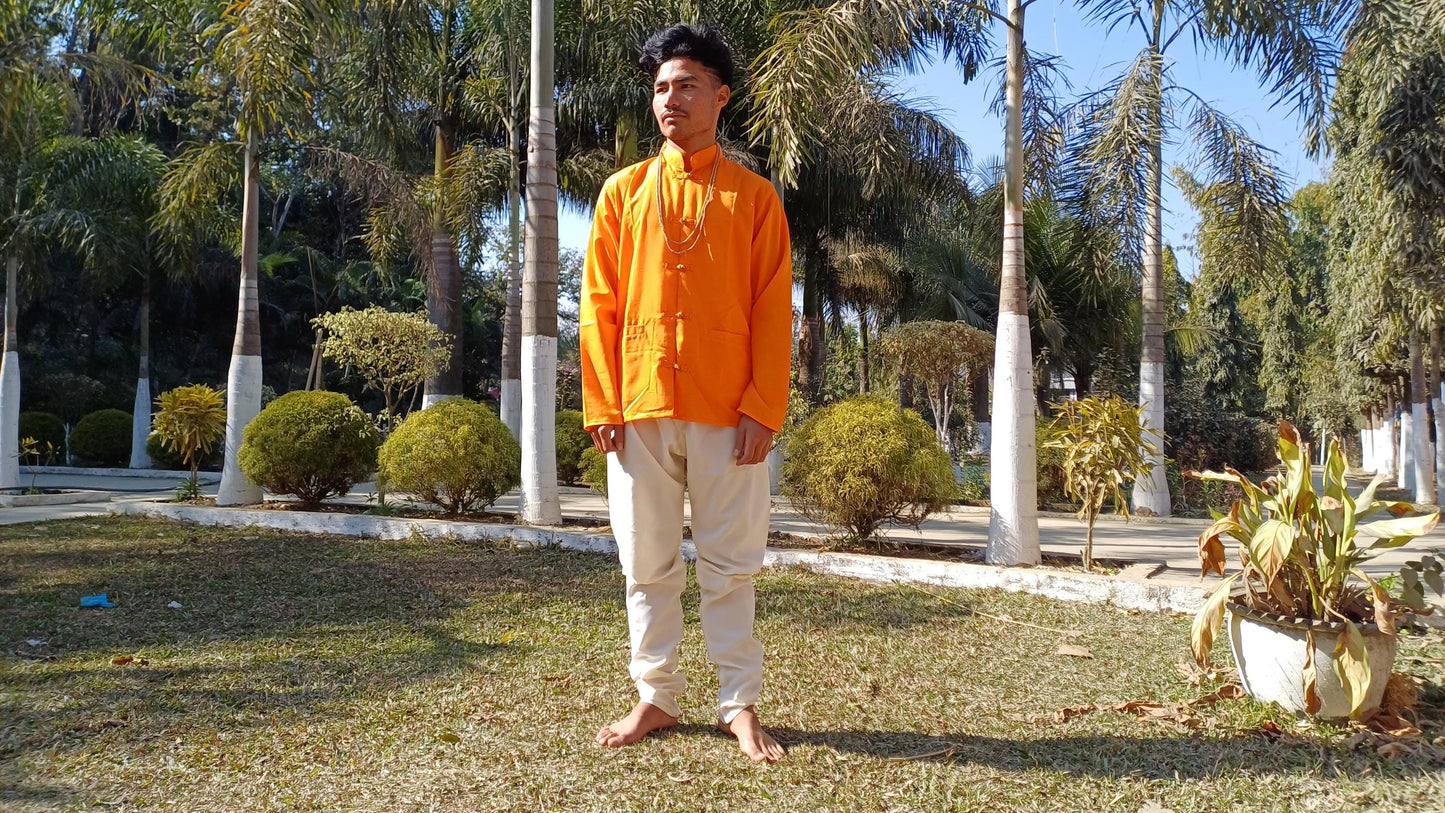 Traditional Tibetan Pure Cotton Copper Color Long Sleeves Buddhist Yogi Meditation Shirt,Ethnic Tibetan Prayer Shirt,Unisex Tibetan Clothing