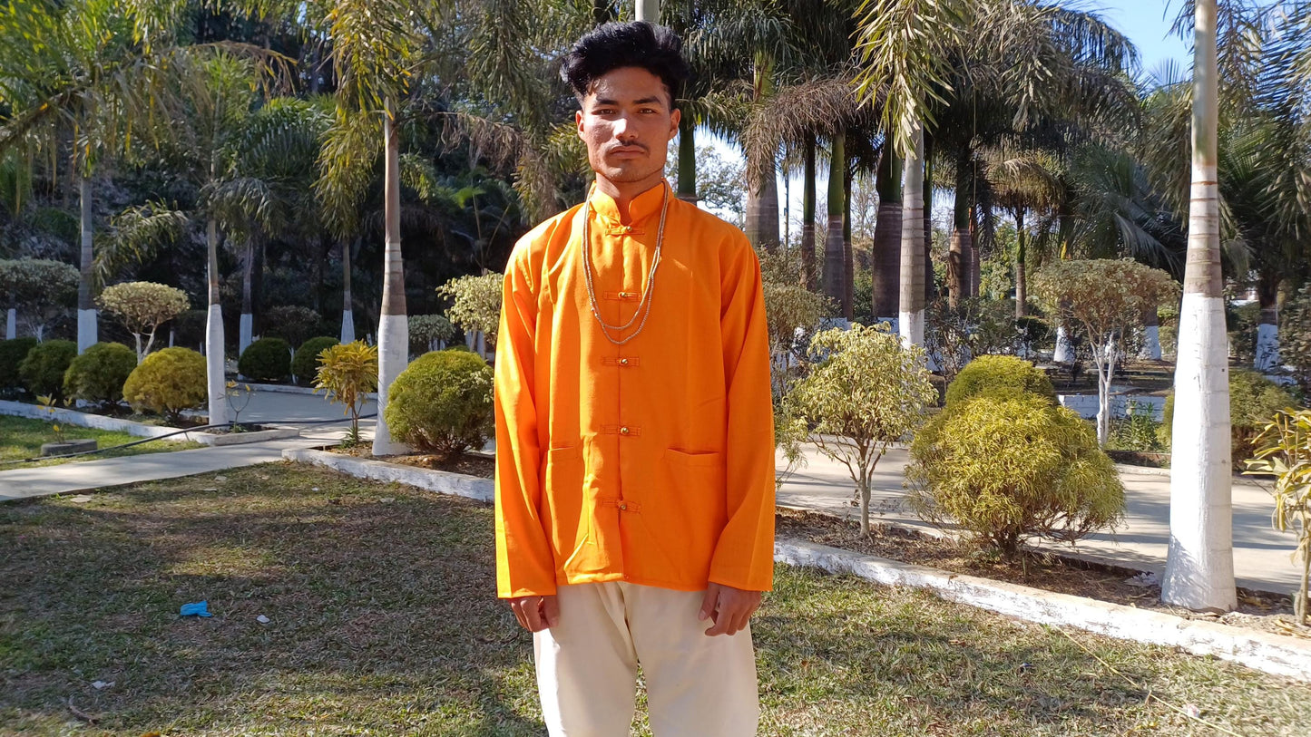 Traditional Tibetan Pure Cotton Copper Color Long Sleeves Buddhist Yogi Meditation Shirt,Ethnic Tibetan Prayer Shirt,Unisex Tibetan Clothing
