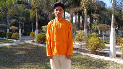 Traditional Tibetan Pure Cotton Copper Color Long Sleeves Buddhist Yogi Meditation Shirt,Ethnic Tibetan Prayer Shirt,Unisex Tibetan Clothing