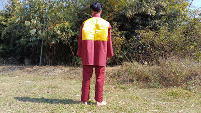 Custom-Made Tibetan Buddhist Monk Thick Cotton Brocade Meditation Jacket/Dhonka, Buddhist Monk Jacket ,Monastry Style Spiritual Outerwear