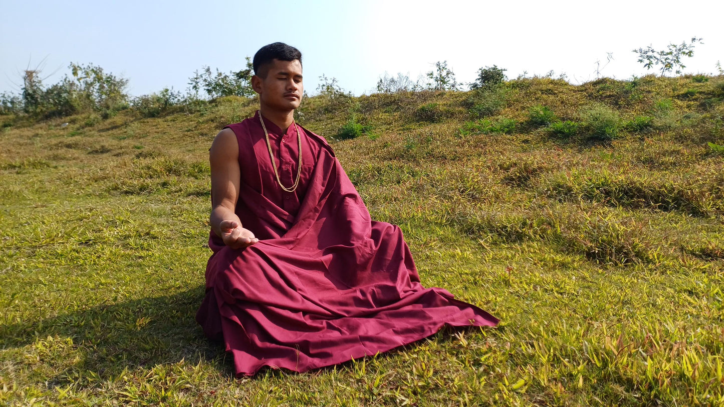 Custom-Made Layman Unisex Cotton Tibetan Buddhist Monk Meditation Robe,Monastery Style Spiritual Dress,Zen Prayer Shirt and Skirt/Wrap Cloth