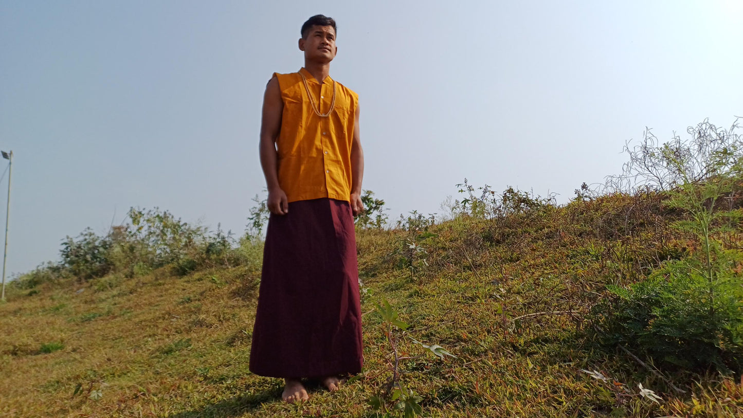 Layman Unisex Cotton Tibetan Buddhist Monk Meditation Robe Set,Monastery Style Spiritual Cloth Set,Zen Prayer Sleeveless Shirt /Wrap/Shawl