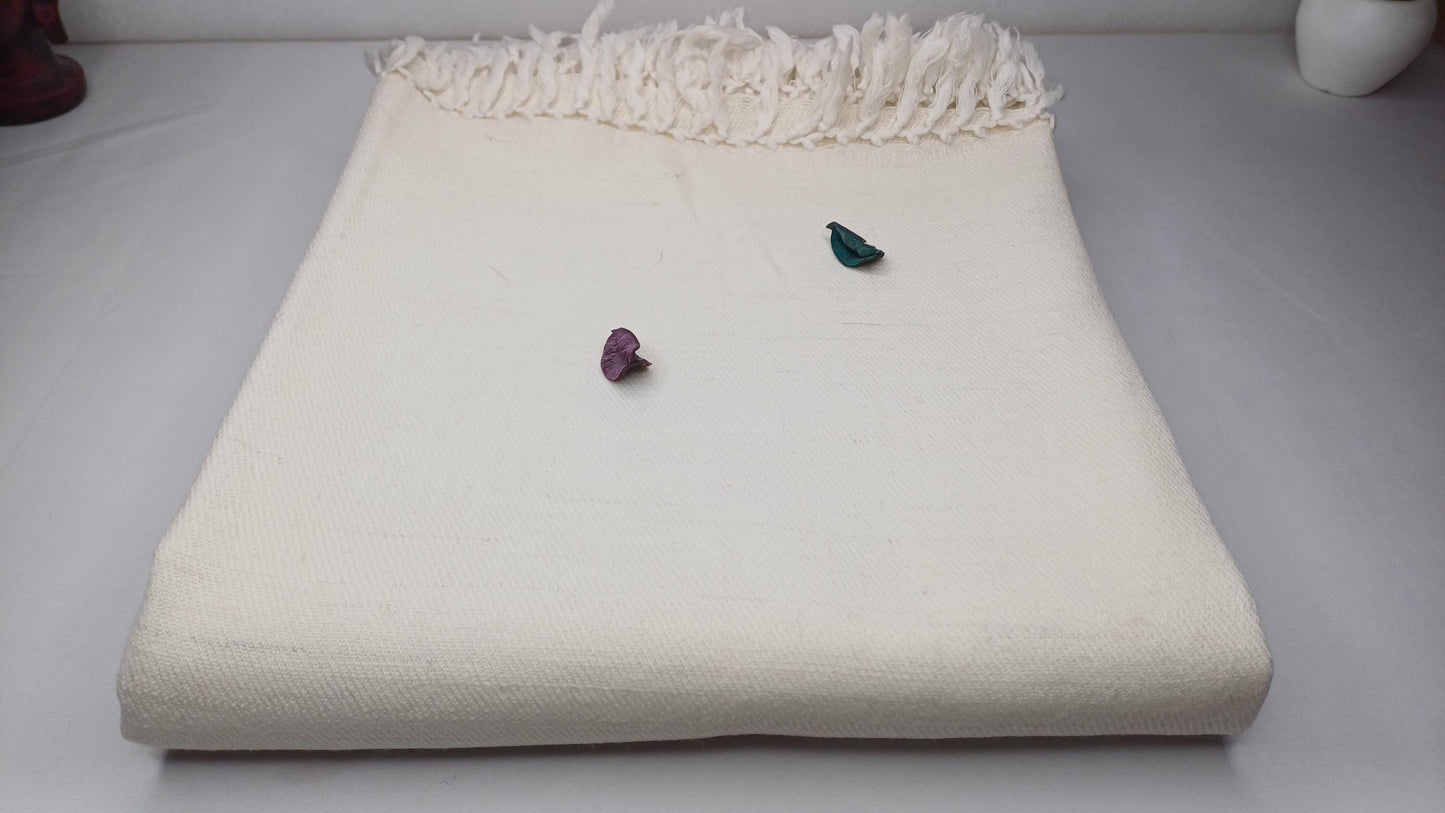 OM X-Large Handwoven OffWhite Thick/Heavy Authentic Himalayan Yak Wool Meditation Blanket,Yak Prayer Shawl,Tibetan Yak Wool Prayer Wrap
