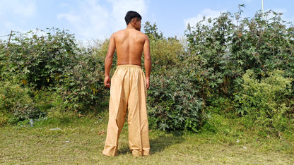 YOGI Men Indian Khadi Cotton Yoga Meditation Pant,Two Pocket Breathable Gym Straight Trouser,Flexible Drawstring Loose Boho Hippie Pant