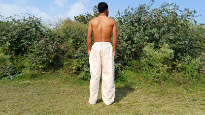 Custom-Made YOGI Men Natural Indian Khadi Cotton Yoga Pant,Breathable Pocket Gym Straight Trouser,Flexible Drawstring Loose Boho Hippie Pant