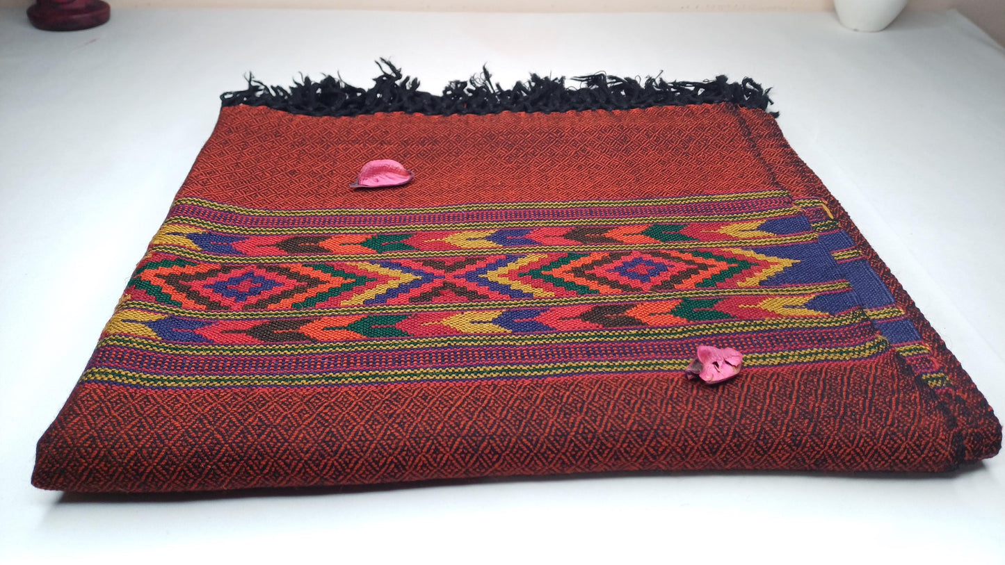 Handwoven Burgundy Pure Himalayan Sheep Wool Meditation Shawl,Himalayan Prayer Blanket,Himalayan Wool,Kullu Shawl,Handmade Indian Shawl,