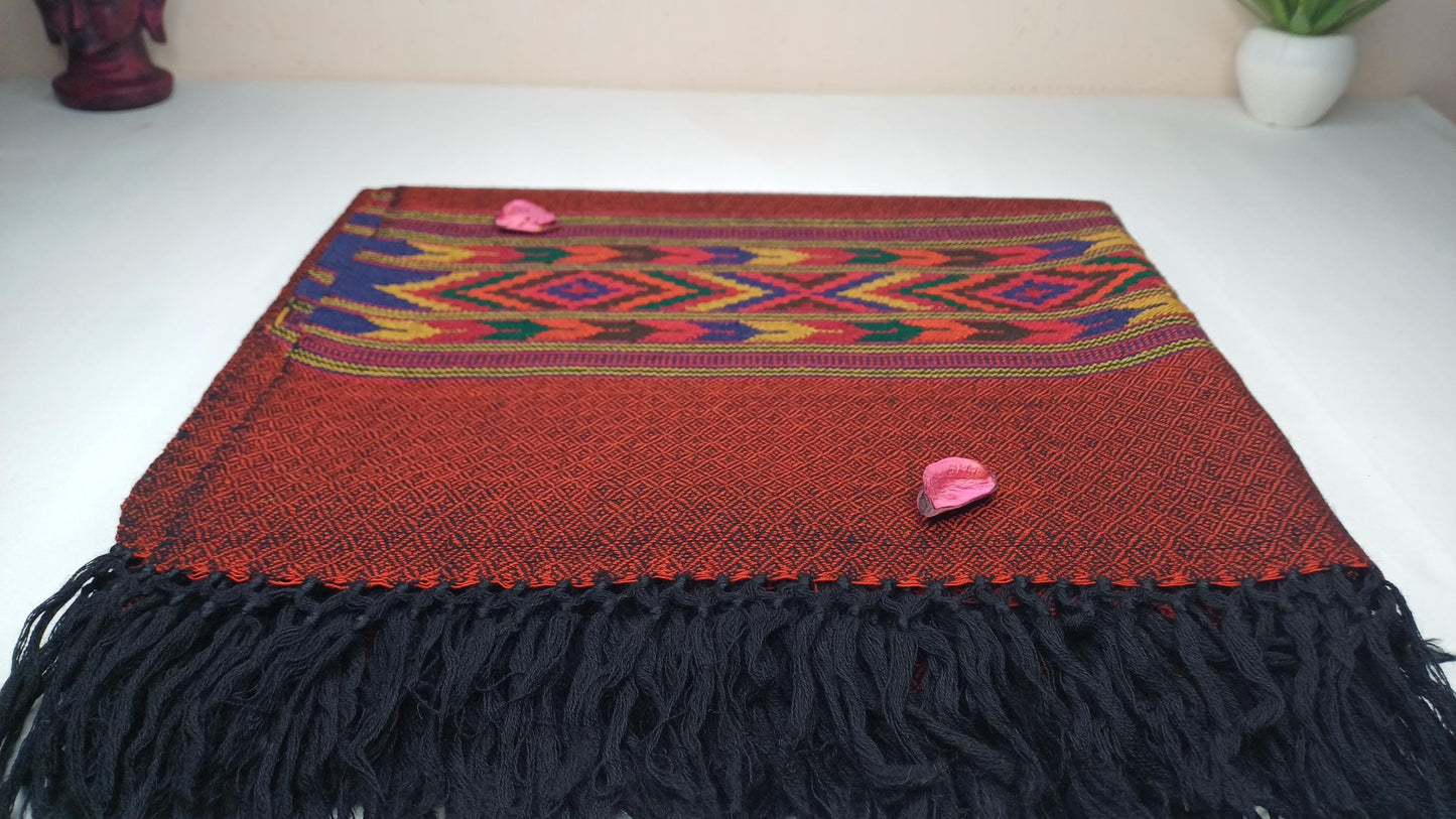 Handwoven Burgundy Pure Himalayan Sheep Wool Meditation Shawl,Himalayan Prayer Blanket,Himalayan Wool,Kullu Shawl,Handmade Indian Shawl,