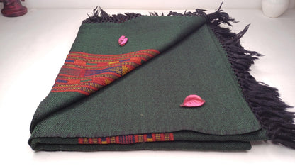 Handwoven Forest Green Pure Himalayan Sheep Wool Meditation Shawl,Himalayan Prayer Blanket,Kullu Shawl,Ethnic Indian Shawl,Wool Prayer Wrap
