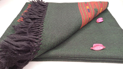 Handwoven Forest Green Pure Himalayan Sheep Wool Meditation Shawl,Himalayan Prayer Blanket,Kullu Shawl,Ethnic Indian Shawl,Wool Prayer Wrap