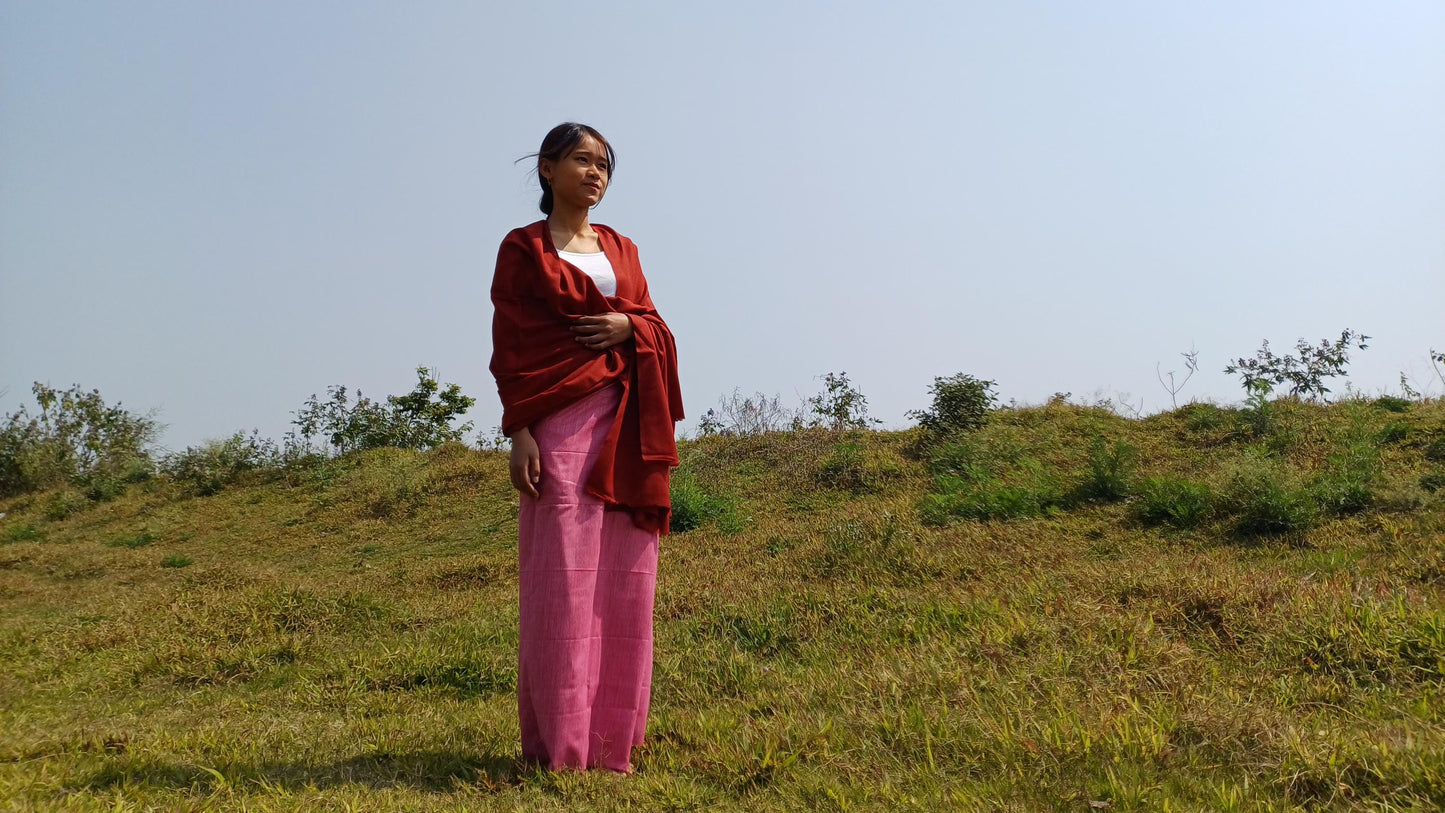 DEVI Handwoven Maroon Pure Himalaya Sheep Wool Buddhist Monk Meditation Shawl,Indian Prayer Scarf,Himalayan Wool YogaWrap,Buddhist Shawl/Zen