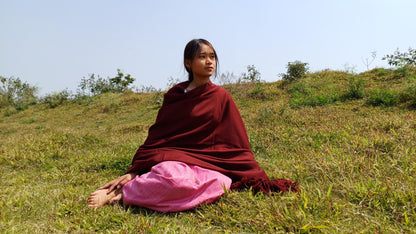 TARA Handwoven Burgundy Pure Himalayan Sheep Wool Buddhist Monk Meditation Shawl,Lama Monk TibetanPrayer  Blanket,Himalayan Wool Indian Wrap