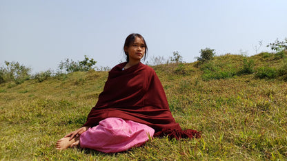 TARA Handwoven Burgundy Pure Himalayan Sheep Wool Buddhist Monk Meditation Shawl,Lama Monk TibetanPrayer  Blanket,Himalayan Wool Indian Wrap