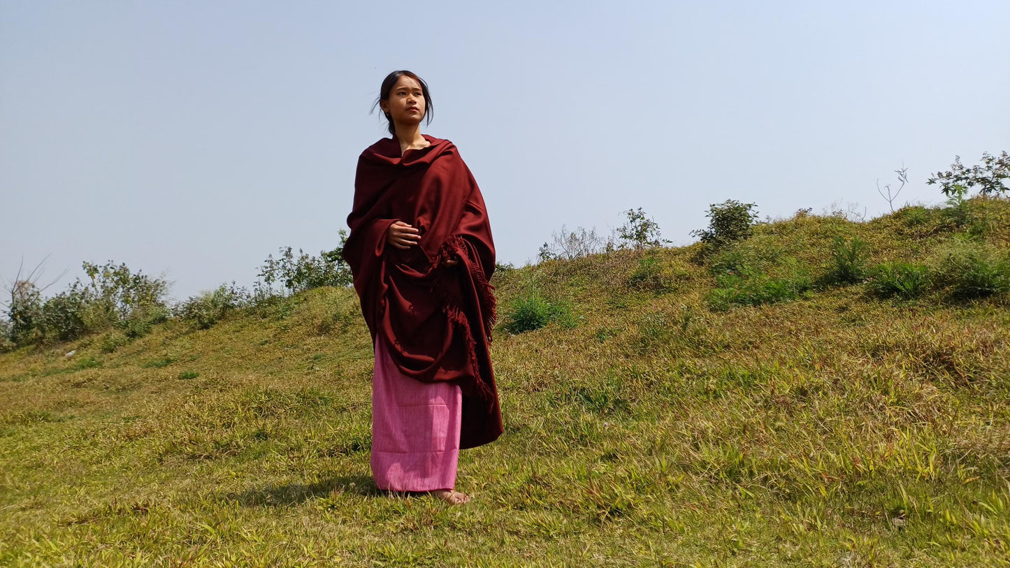 TARA Handwoven Burgundy Pure Himalayan Sheep Wool Buddhist Monk Meditation Shawl,Lama Monk TibetanPrayer  Blanket,Himalayan Wool Indian Wrap