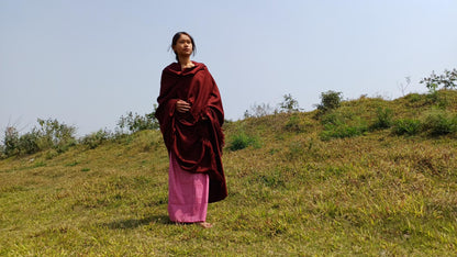 TARA Handwoven Burgundy Pure Himalayan Sheep Wool Buddhist Monk Meditation Shawl,Lama Monk TibetanPrayer  Blanket,Himalayan Wool Indian Wrap