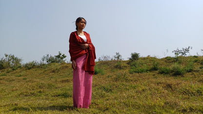 DEVI Handwoven Red Pure Himalaya Sheep Wool Buddhist Monk Meditation Shawl,Indian Prayer Scarf,Himalayan Wool YogaWrap,Buddhist Shawl/Zen
