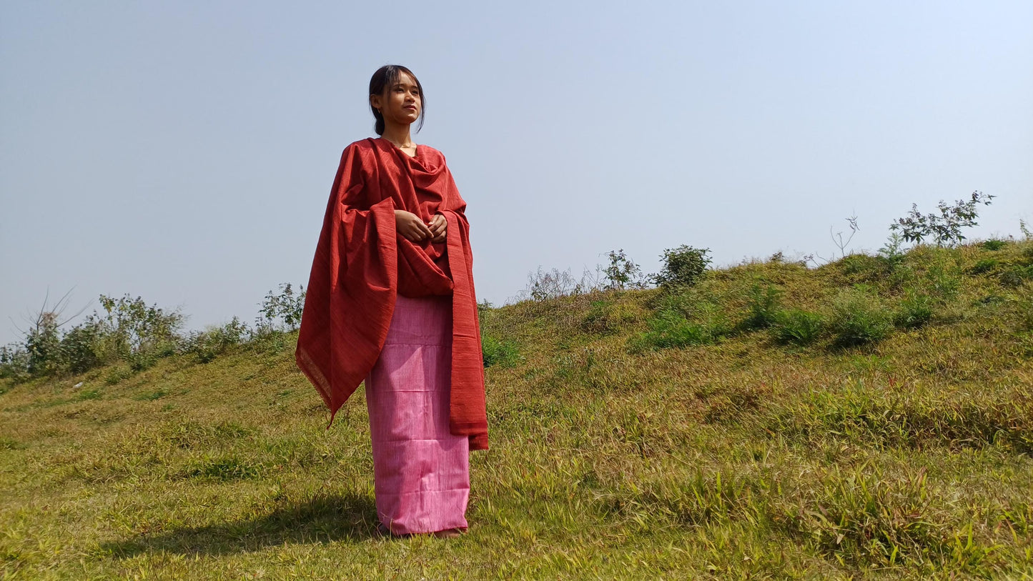 RED TARA Large Traditional Handwoven Copper Tibetan Buddhist Raw Eri Silk Meditation Shawl,Tantric Meditation Wrap,Buddhist Prayer Silk Zen